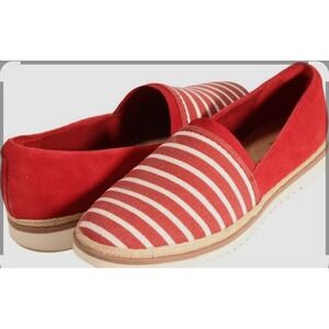 Clarks‎ Red White Stripe Espadrille Slip On Flats Women Size 9 Comfort Shoes